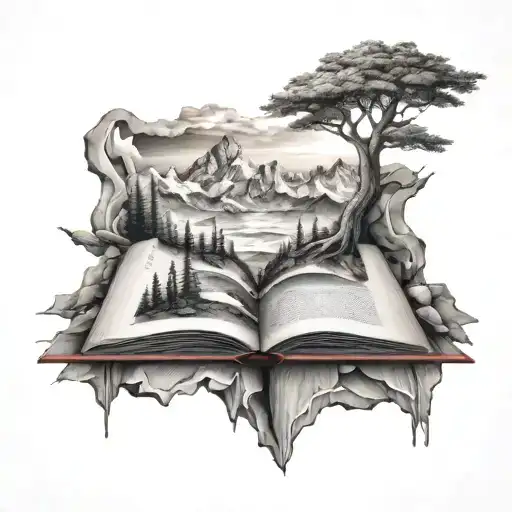 Mountain Range Coming Out Of A Book Surrounded