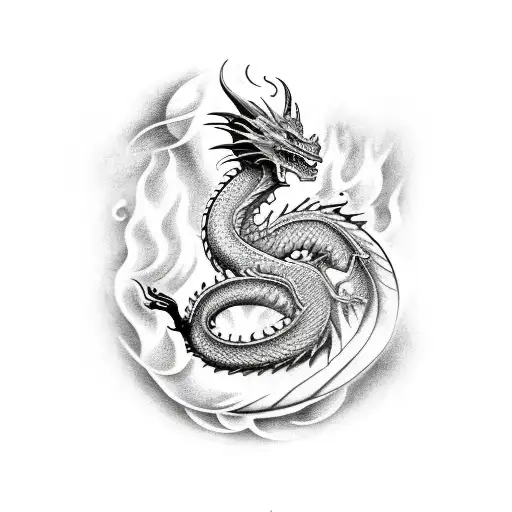 Dragon Wrapped Around Arm With Fire Around It