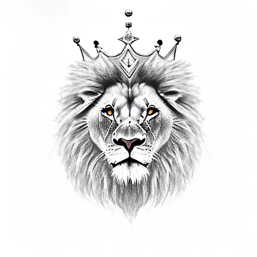 A Monocromatic Realistic Image Of The Head Of A Lion Wearing A Crown Seeing Slighty From The Side
