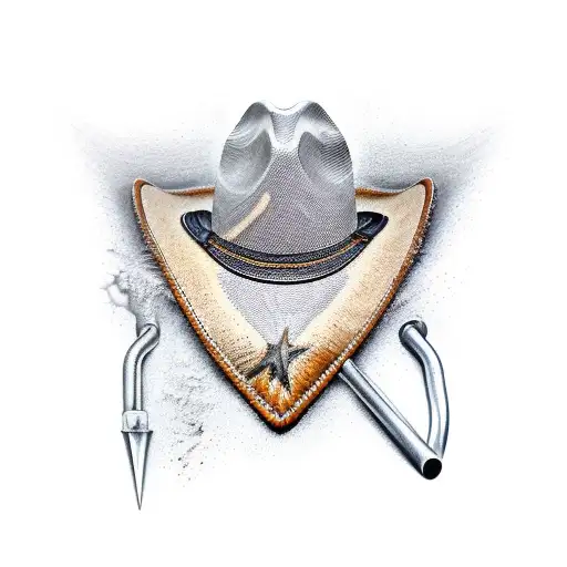 Cowboy Hat Haninon A Standing Shovel With A Pair Of Cowboy Boots At The Bottom Of The Shovel