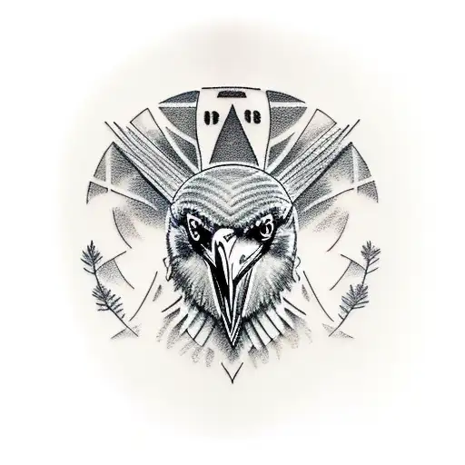 Raven With Norse Design In A Pinetree