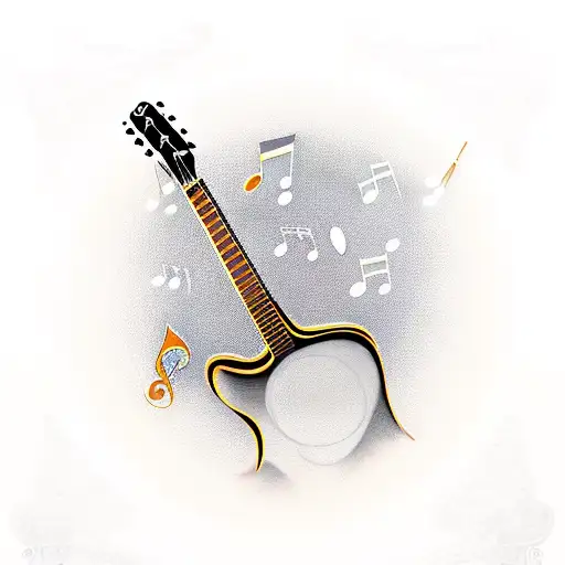 A Golden Guitar With Music Notes Floating Around It