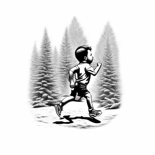 Boy Running In The Forest