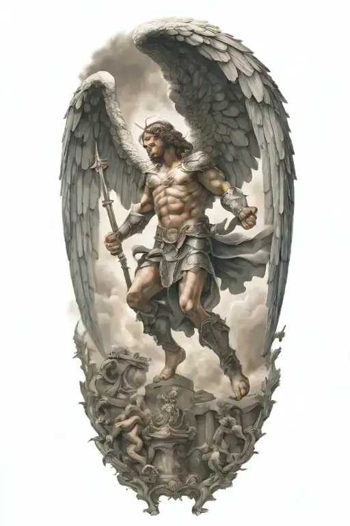 Archangel Michael Defeating A Demon In A Epic Battle