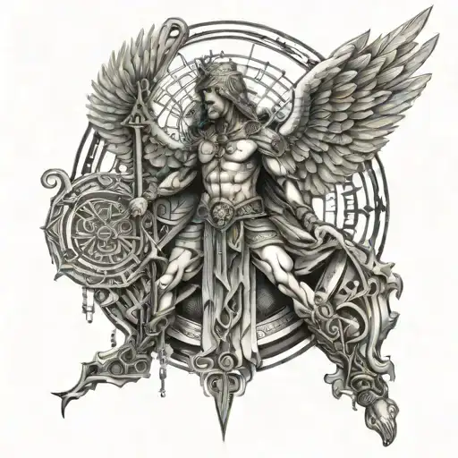 Enochian Angel With Intricate Runes And Symbols Representing Power And Strength