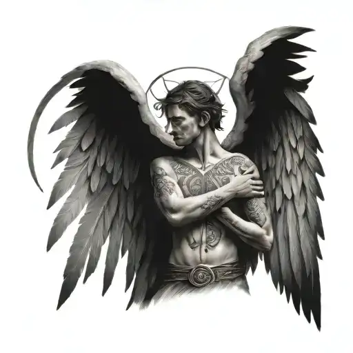 Enochian Angel With Intricate Runes And Symbols Representing Power And Strength