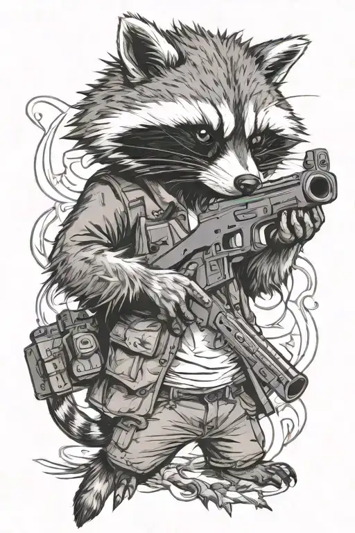 Aggressive Anime Style Raccoon Shoots A Gun