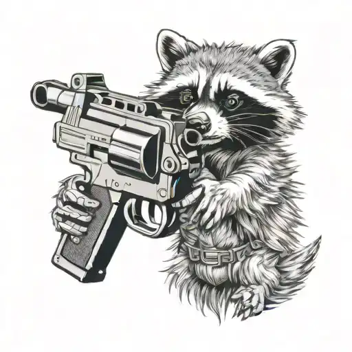 Aggressive Raccoon In The Style Of Anime Characters Shoots From A Gun