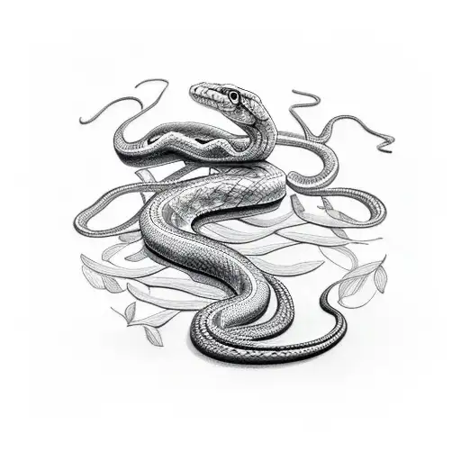 Snake With Leafy Vines And Sword