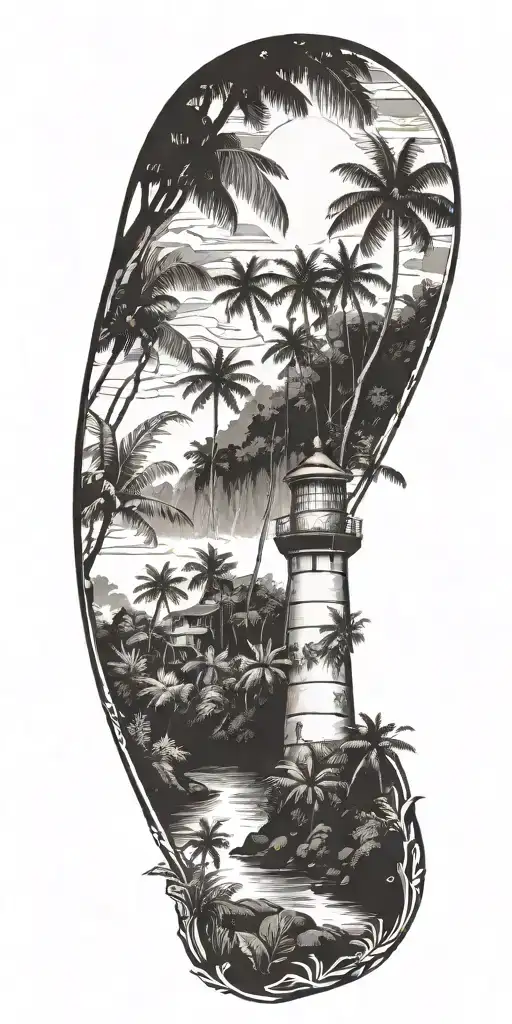 A Puerto Rican Rainforest Landscape With Lighthouse In Background