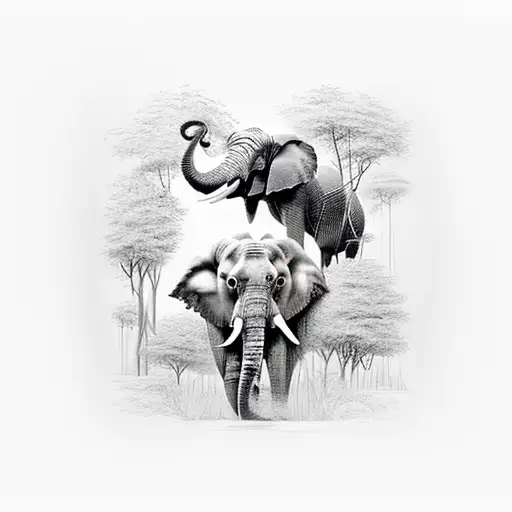 Elephant With Hot Woman In The Jungle