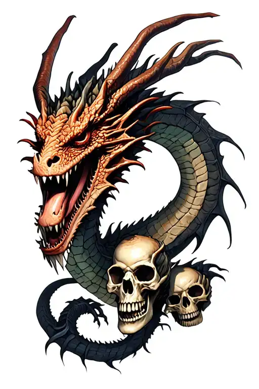 Undead Dragon And Skulls Representing Dark Periods