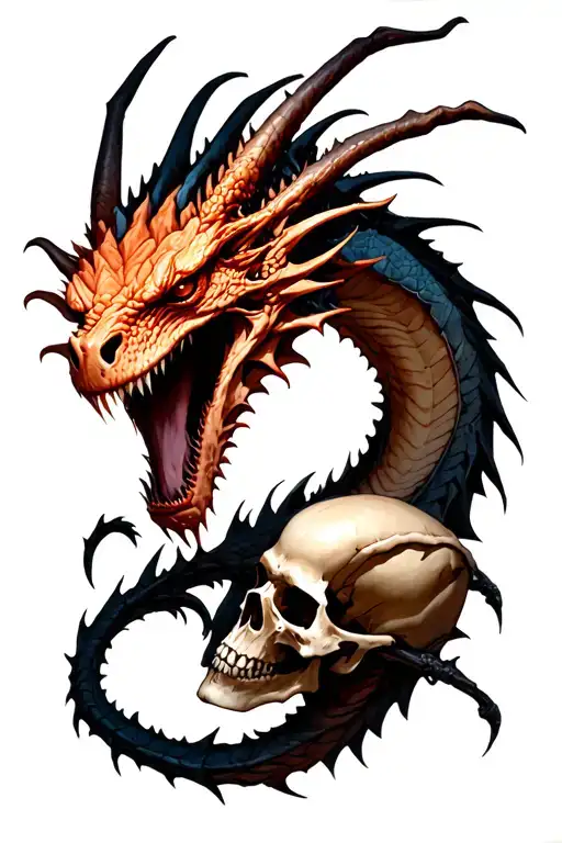 Undead Dragon And Skulls Representing Dark Periods Medieval