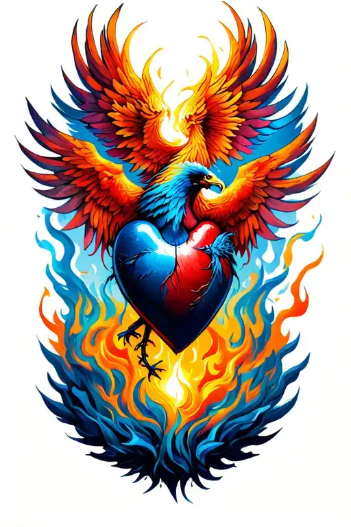 Black Heart With Phoenix Rising From Ashes Into Colorful