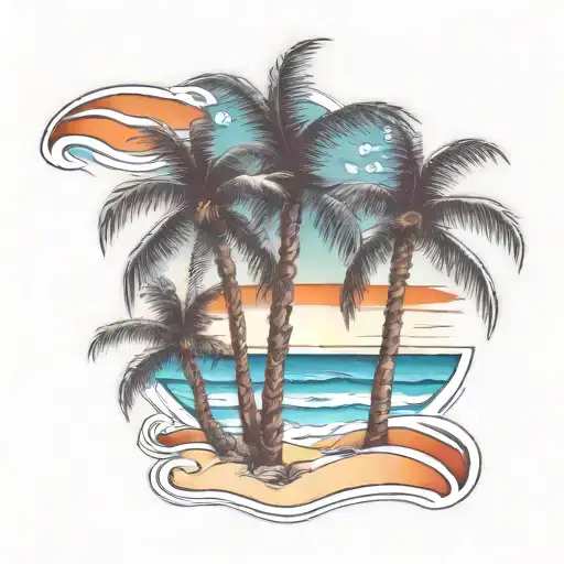 Beach Shore With Palm Trees Intertwined Within