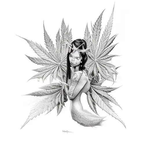 A Black Fairy With Marijuana Leaf Behind Her