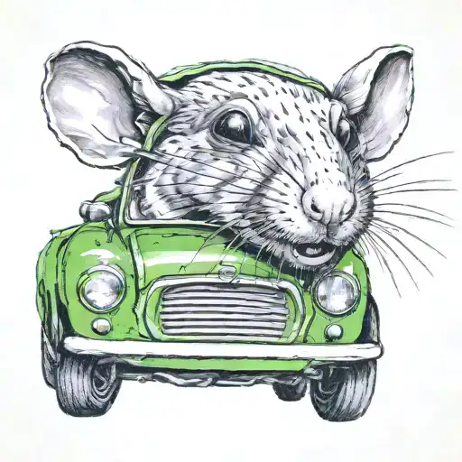 Rat Driving Green Austin Mini