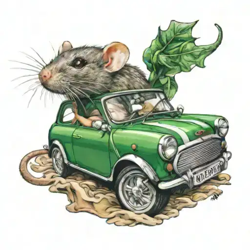 Rat Driving Green Austin Mini
