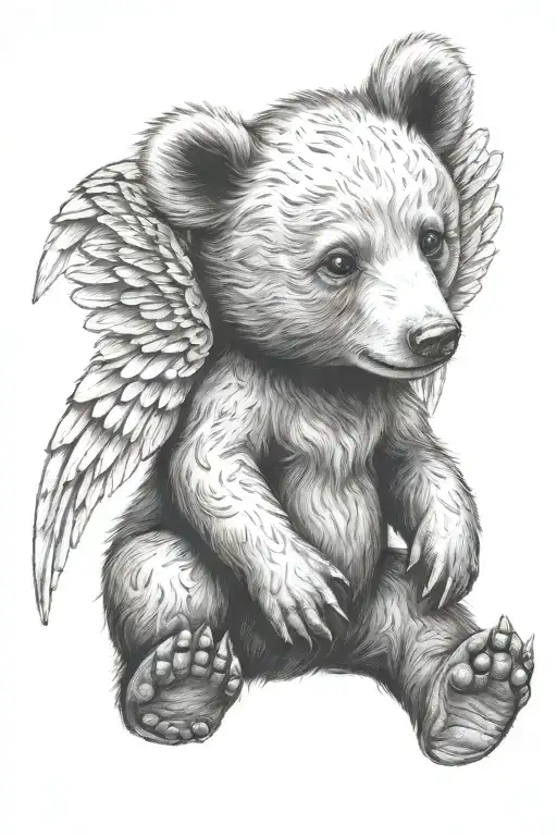 Baby Bear With Wings Holding Roes
