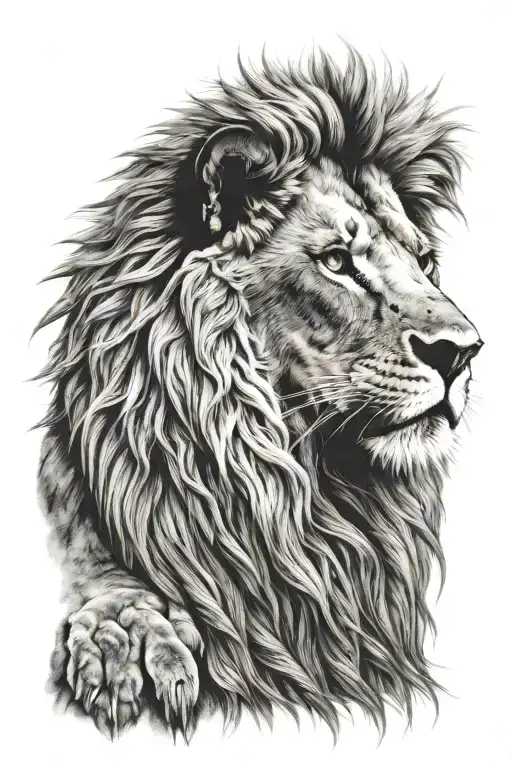 Lion Head Look Straight With Long Mane Made