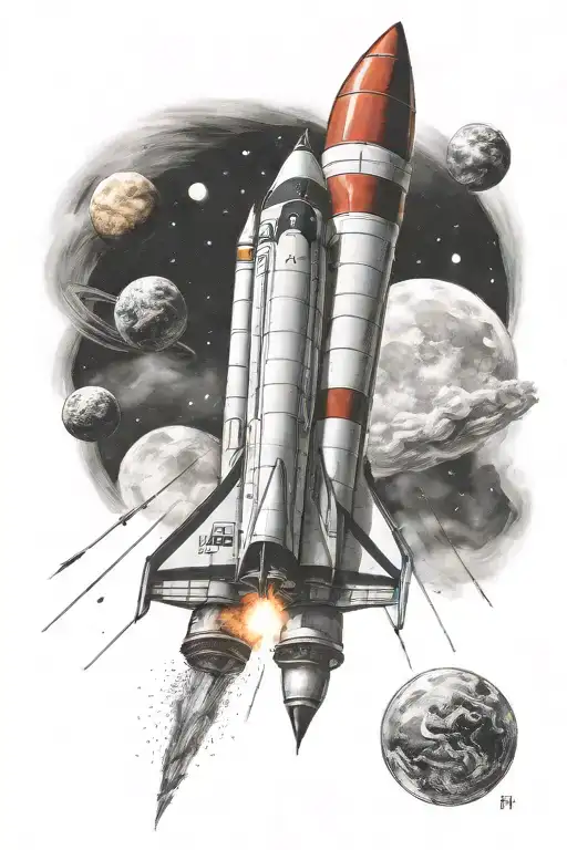 Space Rocket Ship Flying Away