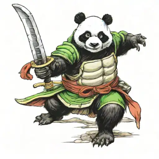 Panda Ninja Turtle Fighting With A Katana
