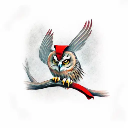 Owl And Cardinal On A Tree Branch