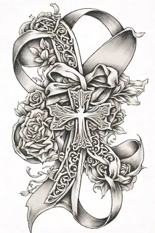 Cross And Breast Cancer Ribbon