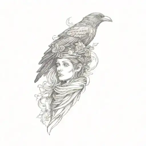 A Woman With A Crow On Her Head