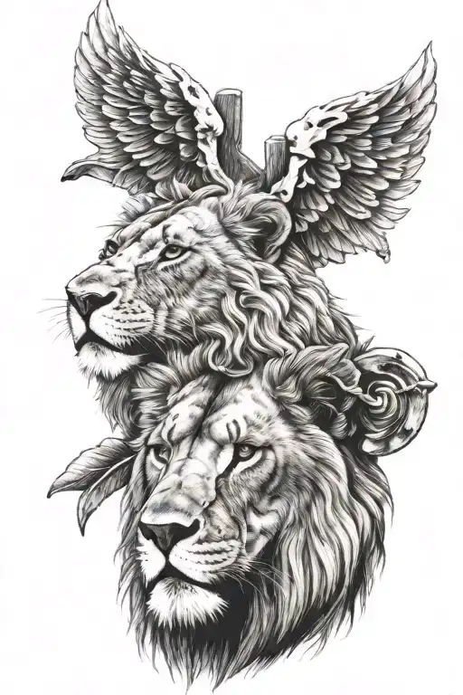 Lion And Lamb And Cross