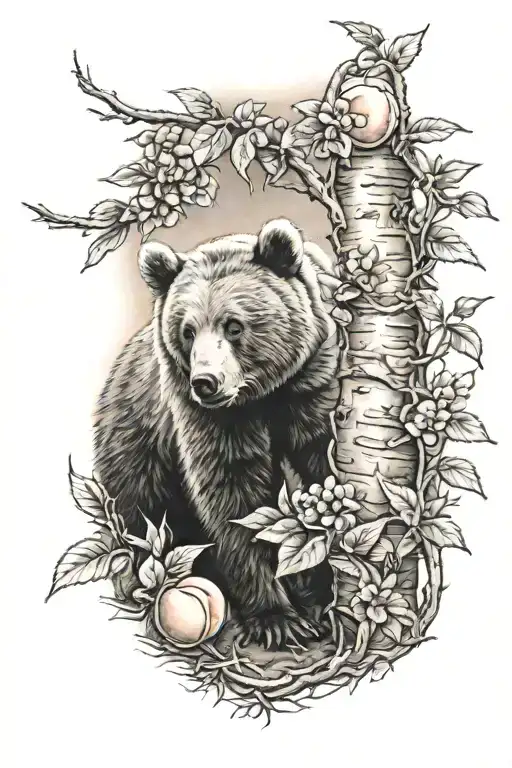 Bear Cub And Peach Tree
