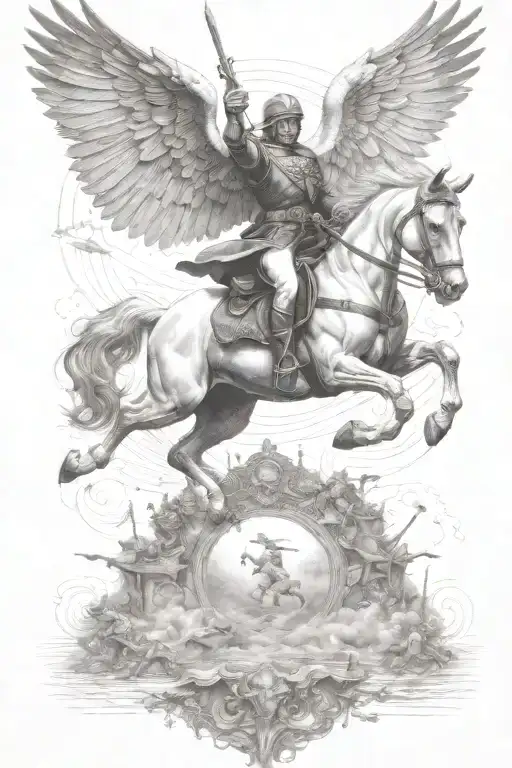 Angel Ride Horse Galloping Through The War Scene