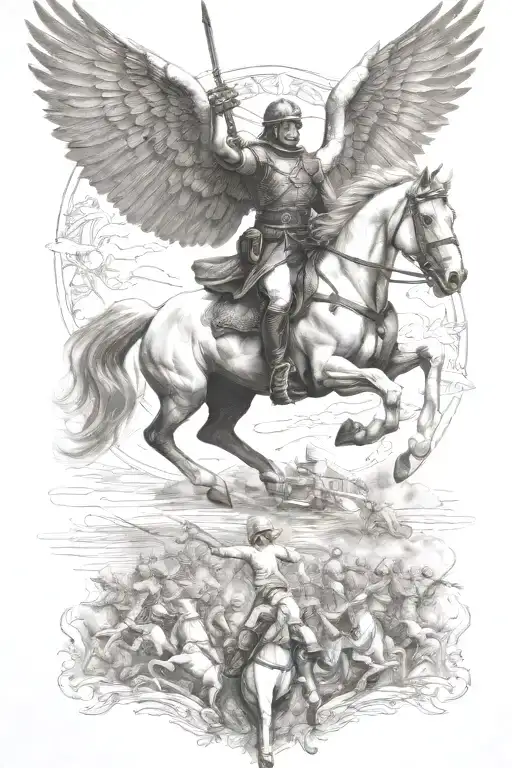 Angel Ride Horse Galloping Through The War Scene