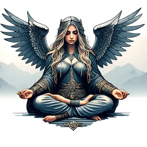 Valkyrie Mourning Over Fallen Warrior Meditating