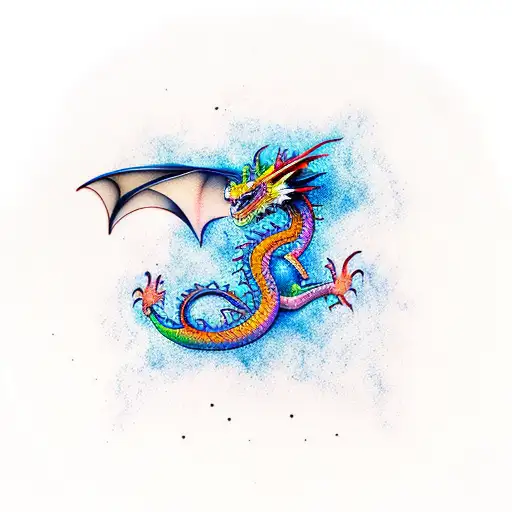 Dragon Flying Splash Ink Colourfull Style