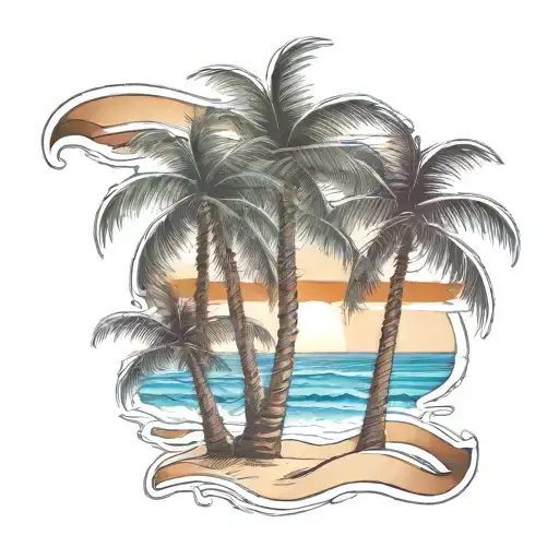 Beach Shore With Palm Trees Intertwined Within