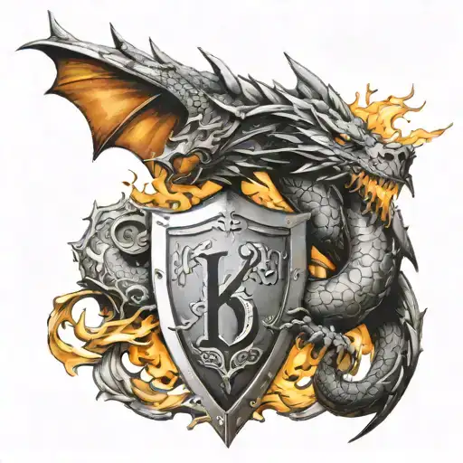 Shield With Dragon Breathing Fire With The Letters Kodc