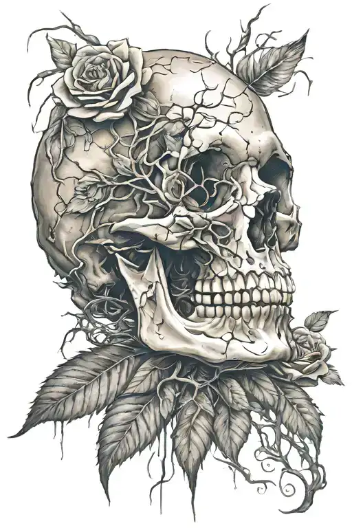 Rose Inside Of Decaying Skull Surrounded