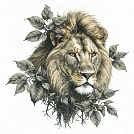 Lion Hiding Behind A Bush