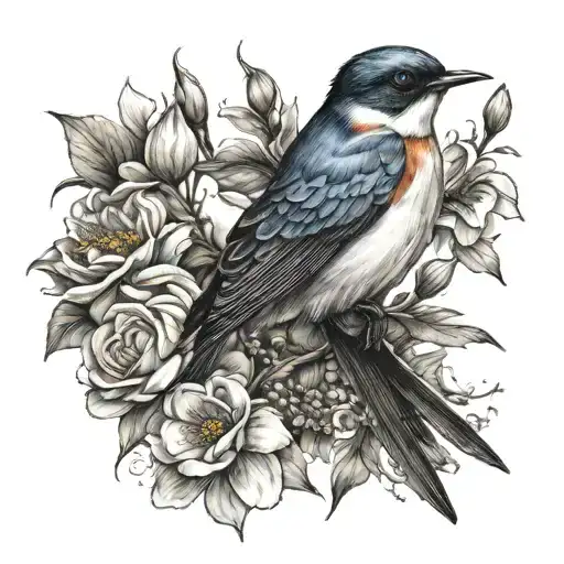 Swallow Bird And Flowers