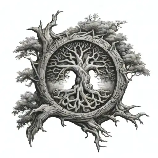 Norse Runes Engraved Into Tree Of Life