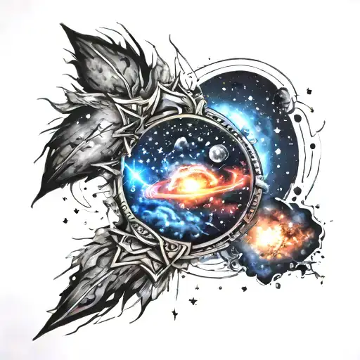 Galaxy Themed Tattoo With A Quote 'I Threw Stones At The Stars But The Whole Sky Fell'
