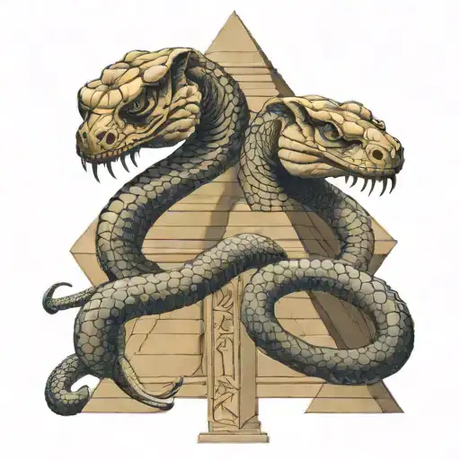 Ancient Egyptian Cobras Warped Around A Pyramid