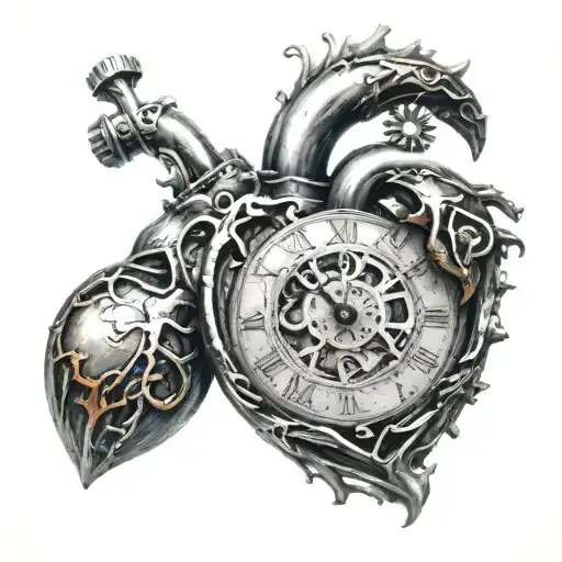 Clock In The Shape Of A Human And Mechanical Heart