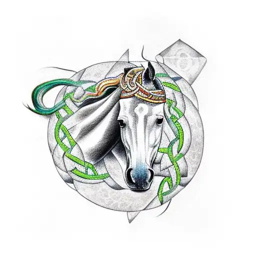 Horse Head With A Celtic Knotwork Water Colour Work In Background