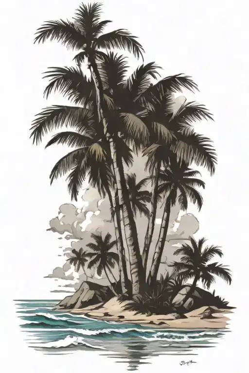 Crossed Palms And Beach Landscape