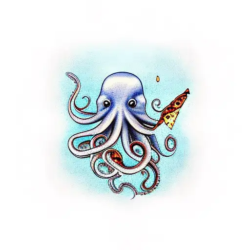 Octopus Holding Slice Of Pizza And Beer Mug