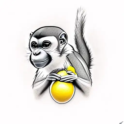 Squirrel Monkey Holds Diamond And Sits