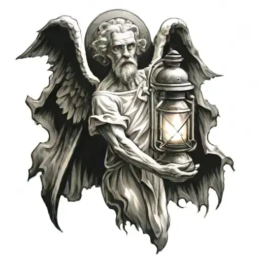 An Angelic Figure Holding A Lantern With A Pancreatic Cancer Ribbon As The Flame