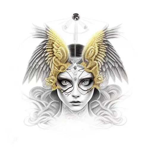 Female Angel Black And White With Completely Golden Eyes